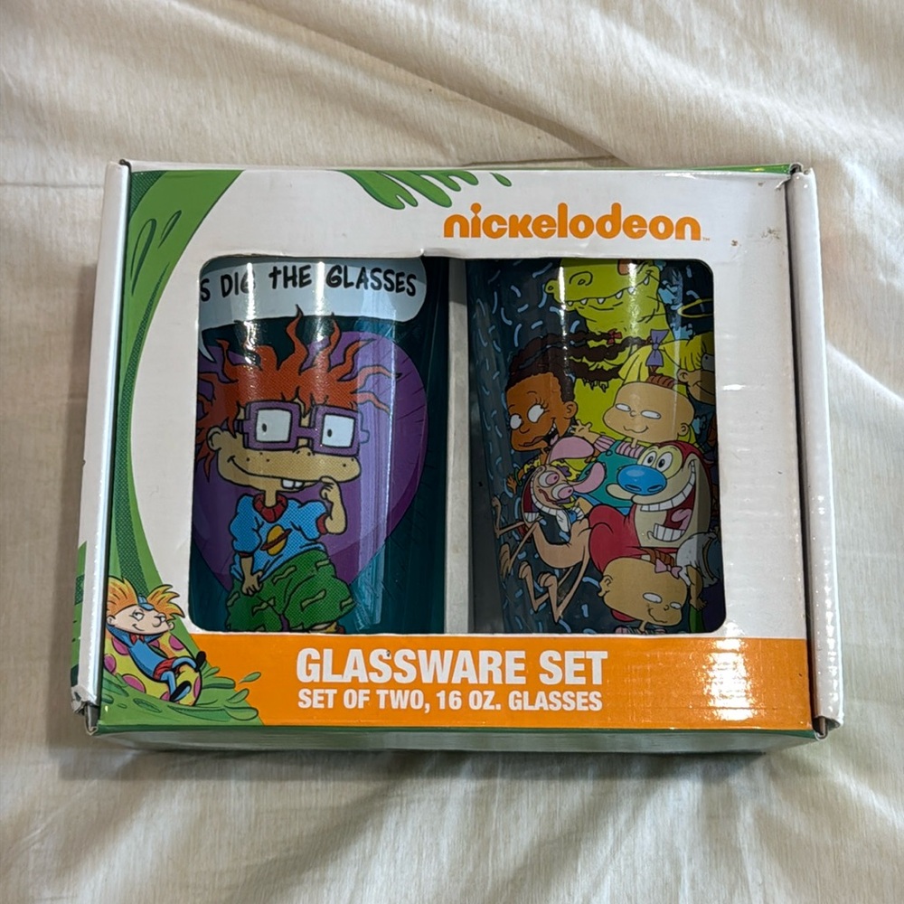 Rugrats Set of 2 16 oz Drinking Glasses – Nick Cartoon 1990s